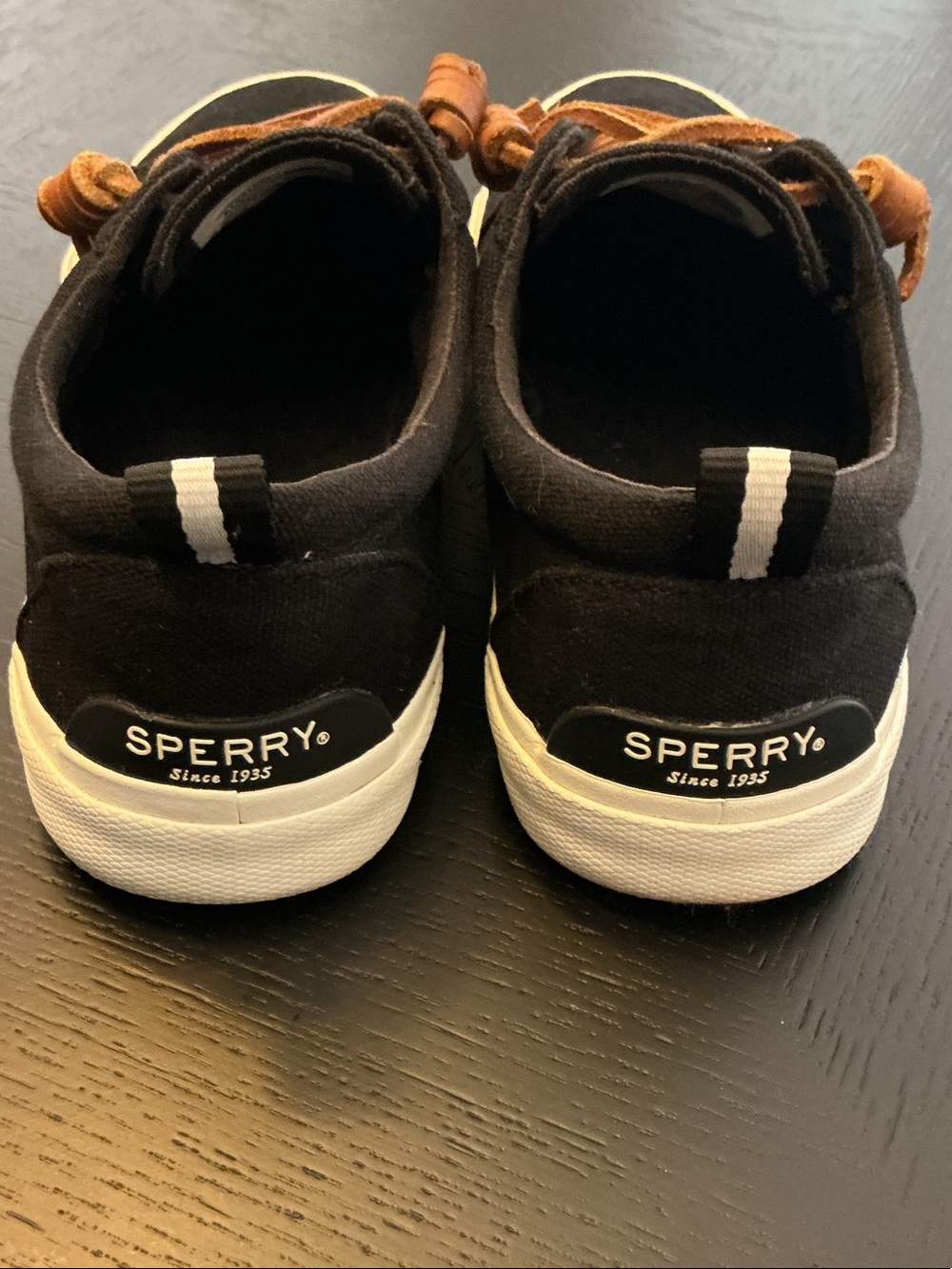 Sperry Black Canvas Boat Shoes with Brown Laces - Picture 5 of 7